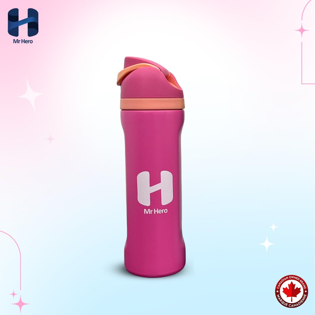 Mr Hero FreeSip Insulated Stainless Steel Water Bottle with Straw – BPA-Free Sports Water Bottle for Travel, Gym & Outdoor Use – 32oz & 24oz (Hot Pink, 24Oz)