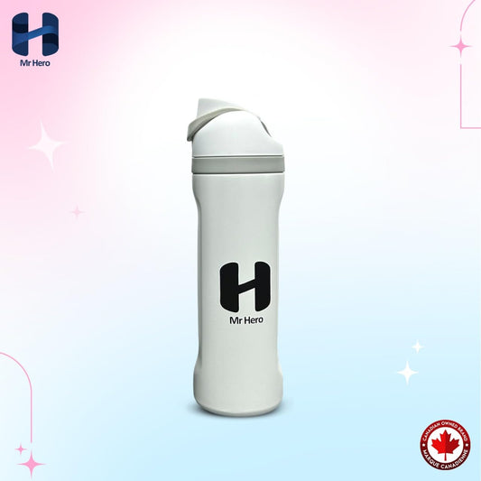 Mr Hero FreeSip Insulated Stainless Steel Water Bottle with Straw – BPA-Free Sports Water Bottle for Travel, Gym & Outdoor Use – 32oz & 24oz (White, 24Oz)