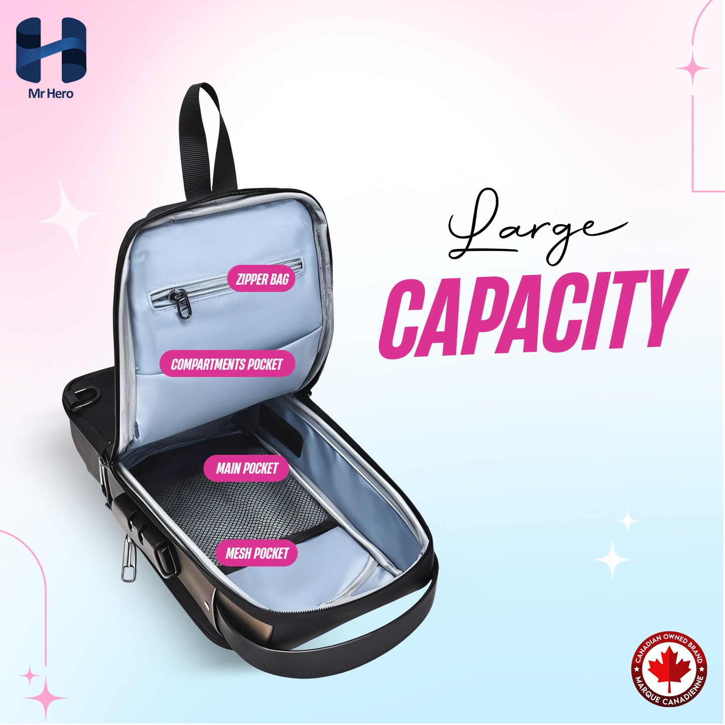 Mr Hero Waterproof Sling Bag – Lightweight, stylish, durable crossbody for travel, gym, daily use, adjustable strap, water-resistant, spacious compartments, perfect for men and women
