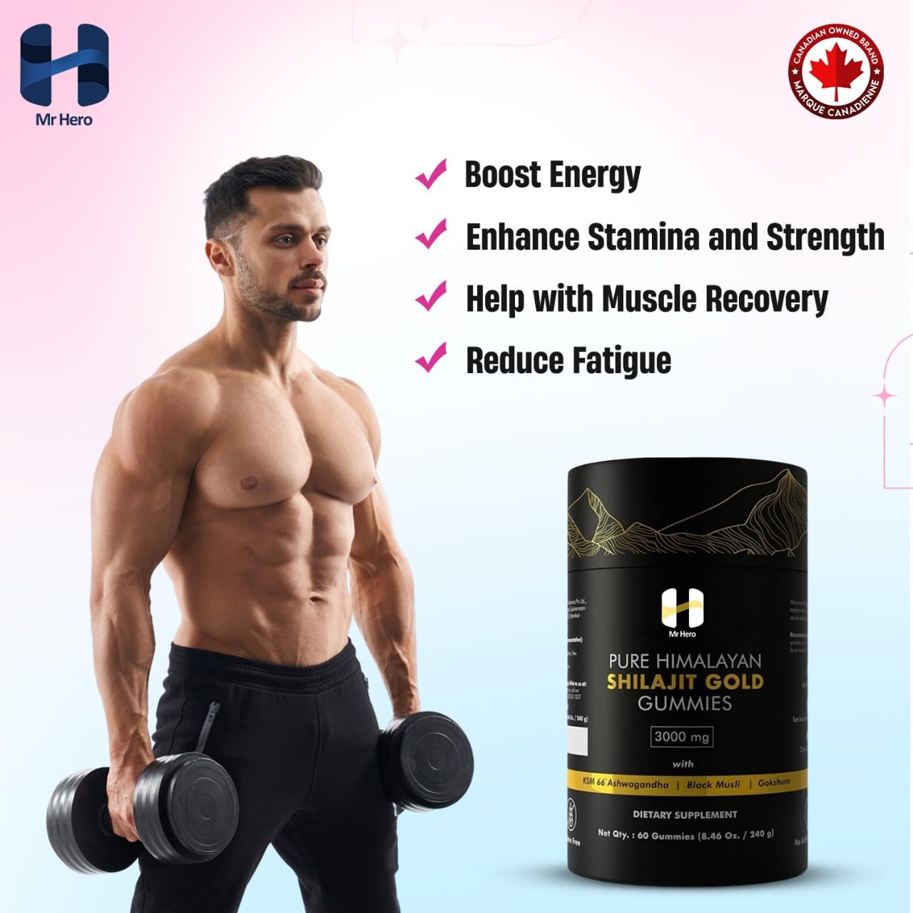 Mr Hero Shilajit Gummies – Organic Himalayan Shilajit Gummies Gold 3000mg – Energy, Stamina & Strength Support for Men & Women – Natural Herbal Supplement – 60 Gummies