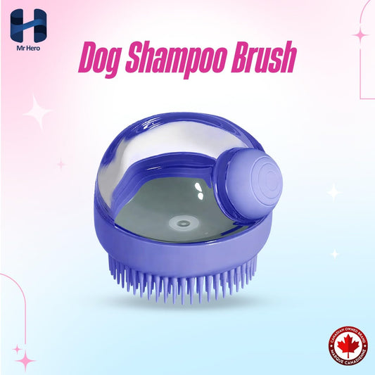 Mr Hero Pet Shampoo Brush – Soft Silicone Dog Bath Brush with Shampoo Dispenser – Pet Grooming & Massage Brush for Dogs & Cats – Deshedding & Cleaning Scrubber for Bath Time