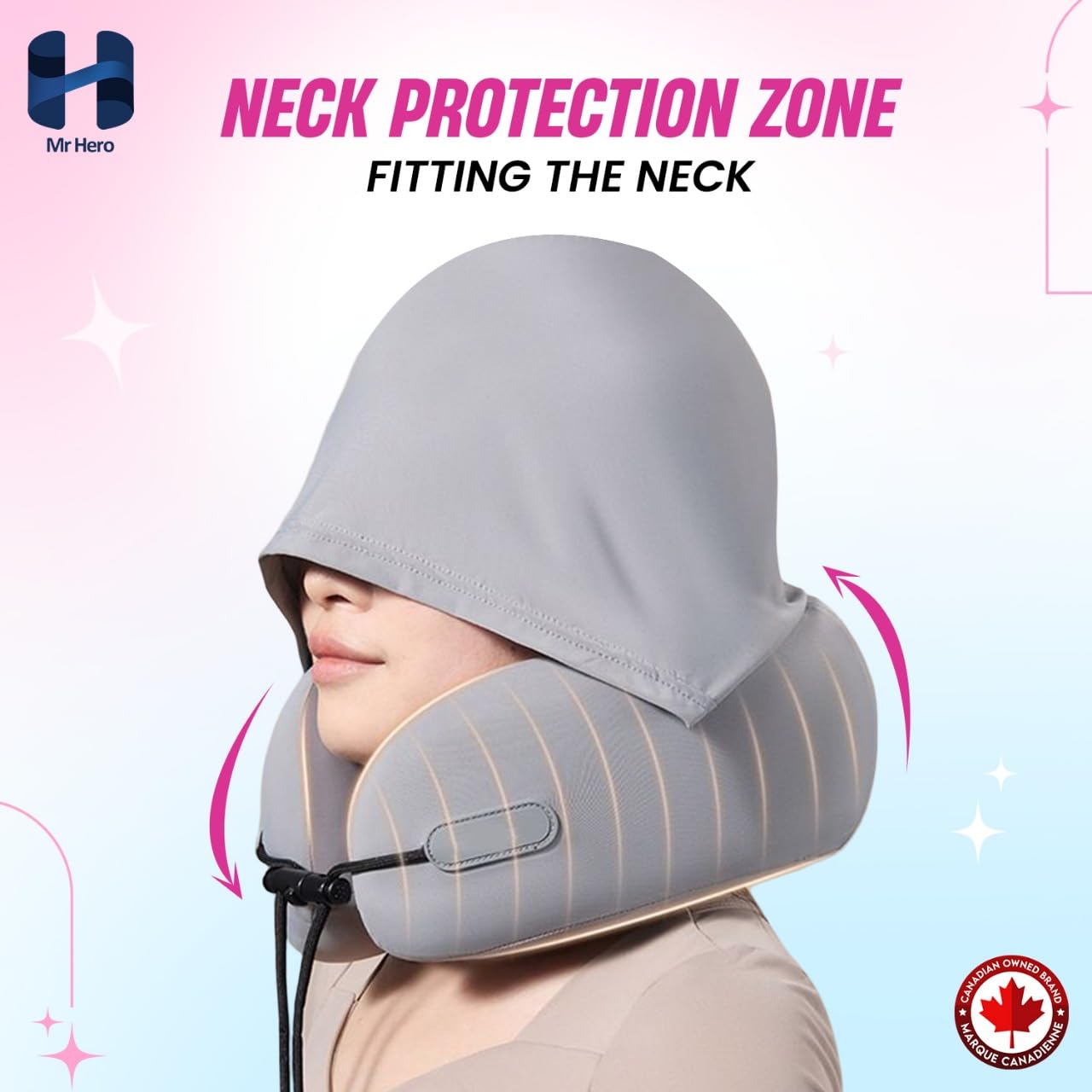 Mr Hero Neck Pillow with Hood – Travel Pillow with 360° Support & Shading Hoodie, Soft Memory Foam Airplane Pillow for Flight, Car & Office Naps – Portable Lightweight Design