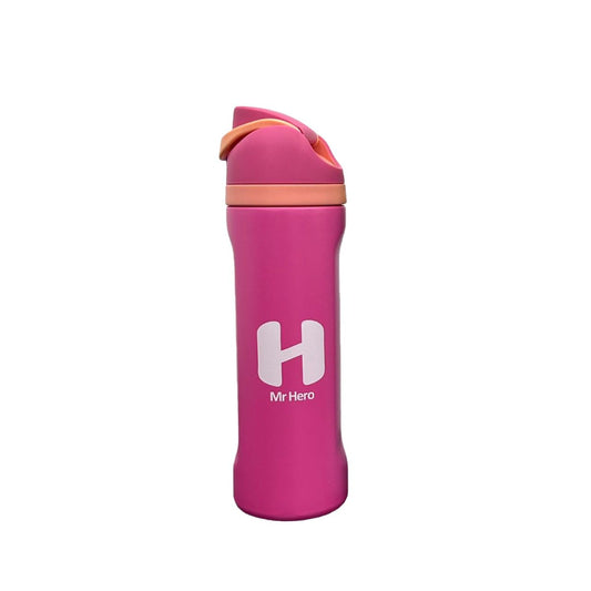 Mr Hero FreeSip Insulated Stainless Steel Water Bottle with Straw – BPA-Free Sports Water Bottle for Travel, Gym & Outdoor Use – 32oz & 24oz (Hot Pink, 24Oz)
