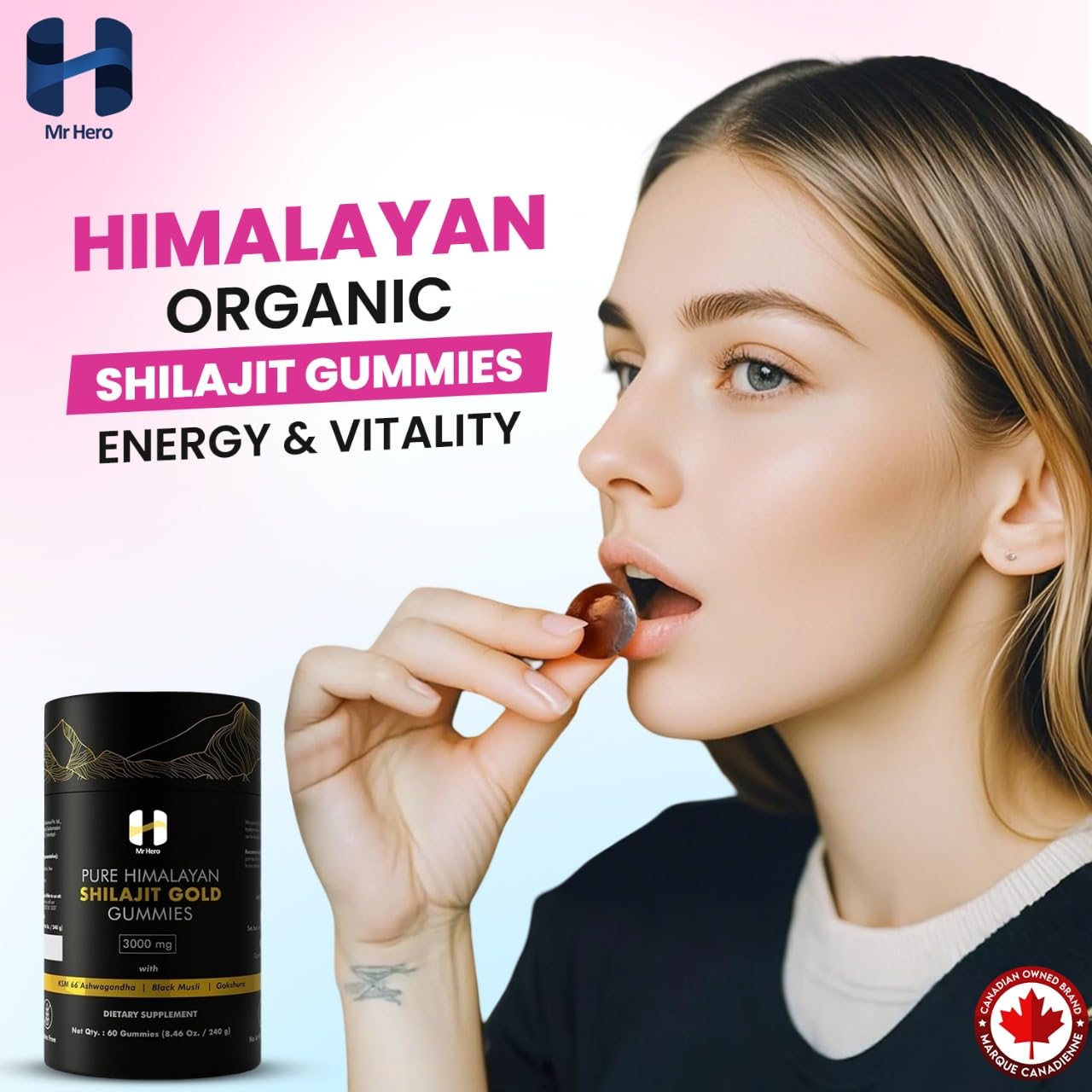 Mr Hero Shilajit Gummies – Organic Himalayan Shilajit Gummies Gold 3000mg – Energy, Stamina & Strength Support for Men & Women – Natural Herbal Supplement – 60 Gummies