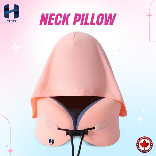 Mr Hero Neck Pillow with Hood – Travel Pillow with 360° Support & Shading Hoodie, Soft Memory Foam Airplane Pillow for Flight, Car & Office Naps – Portable Lightweight Design