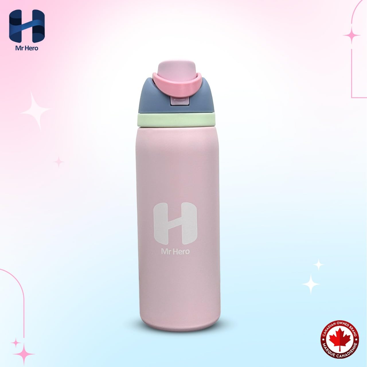 Mr Hero FreeSip Insulated Stainless Steel Water Bottle with Straw – BPA-Free Sports Water Bottle for Travel, Gym & Outdoor Use – 32oz & 24oz (Baby Pink, 24Oz)