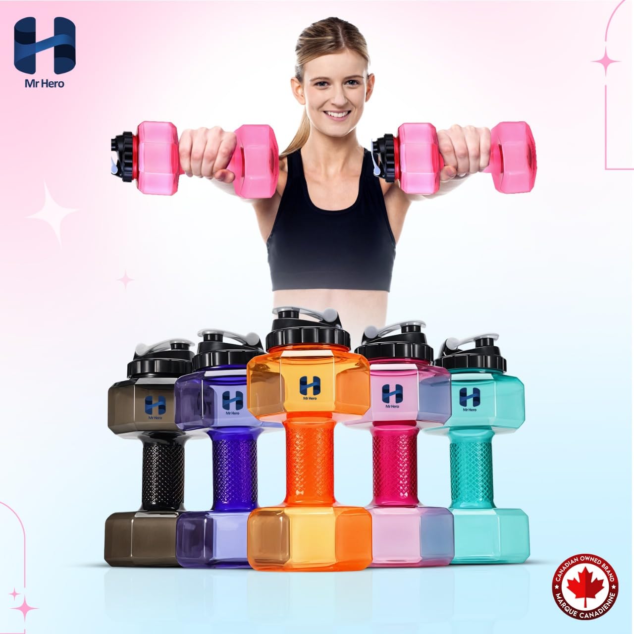 Mr Hero Dumbbell Water Bottle – 2.2L Large Gym Water Jug, Leakproof BPA-Free Fitness Water Bottle for Workout, Sports & Daily Hydration
