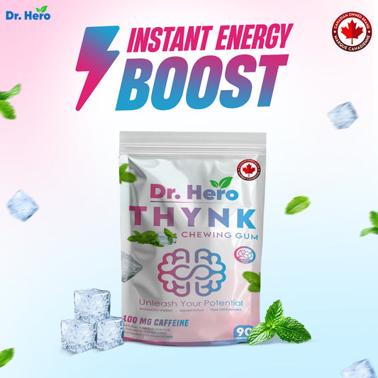 Dr Hero Energy Gum – 100 mg Caffeine Per Piece – Fast-Acting Energy