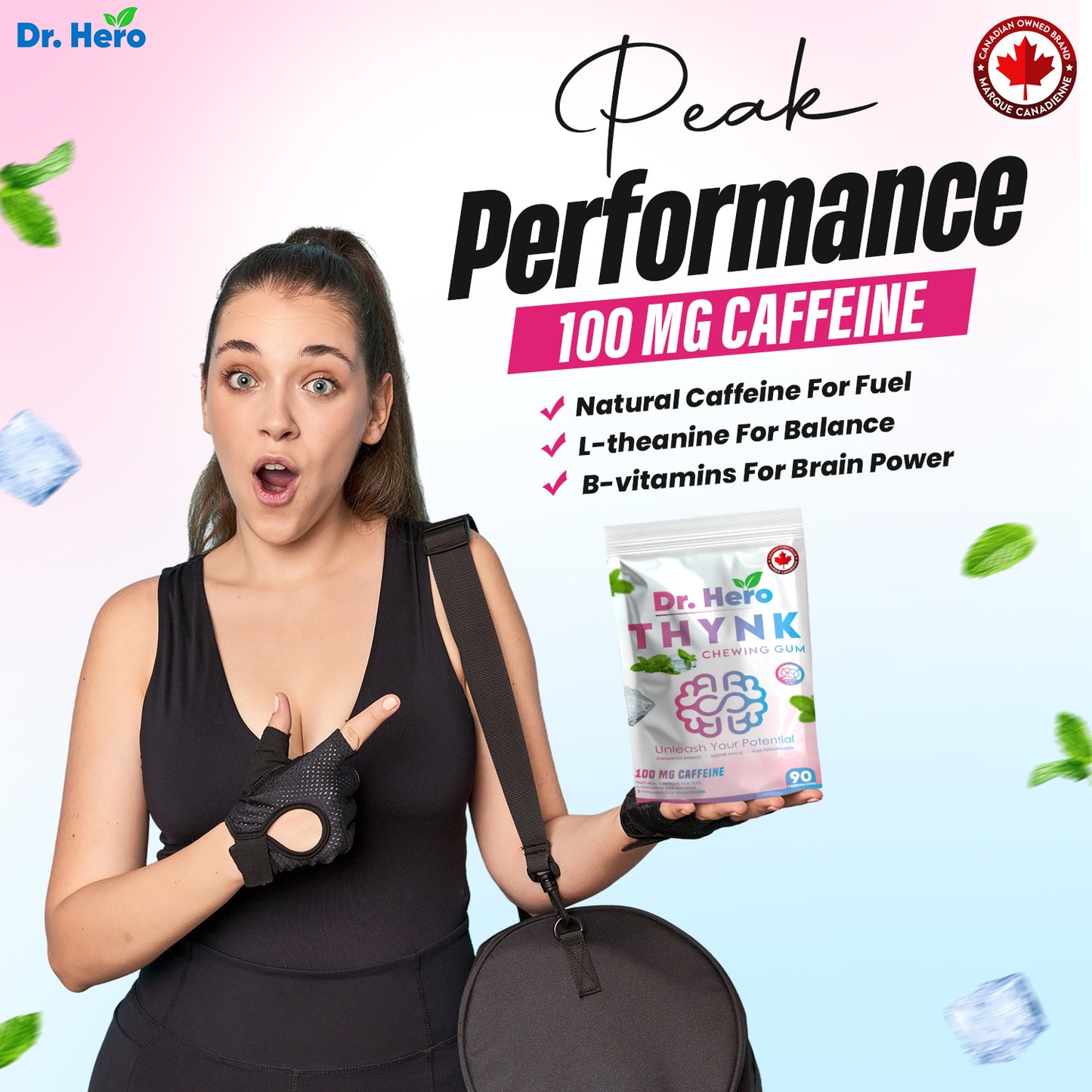 Dr Hero Energy Gum – 100 mg Caffeine Per Piece – Fast-Acting Energy