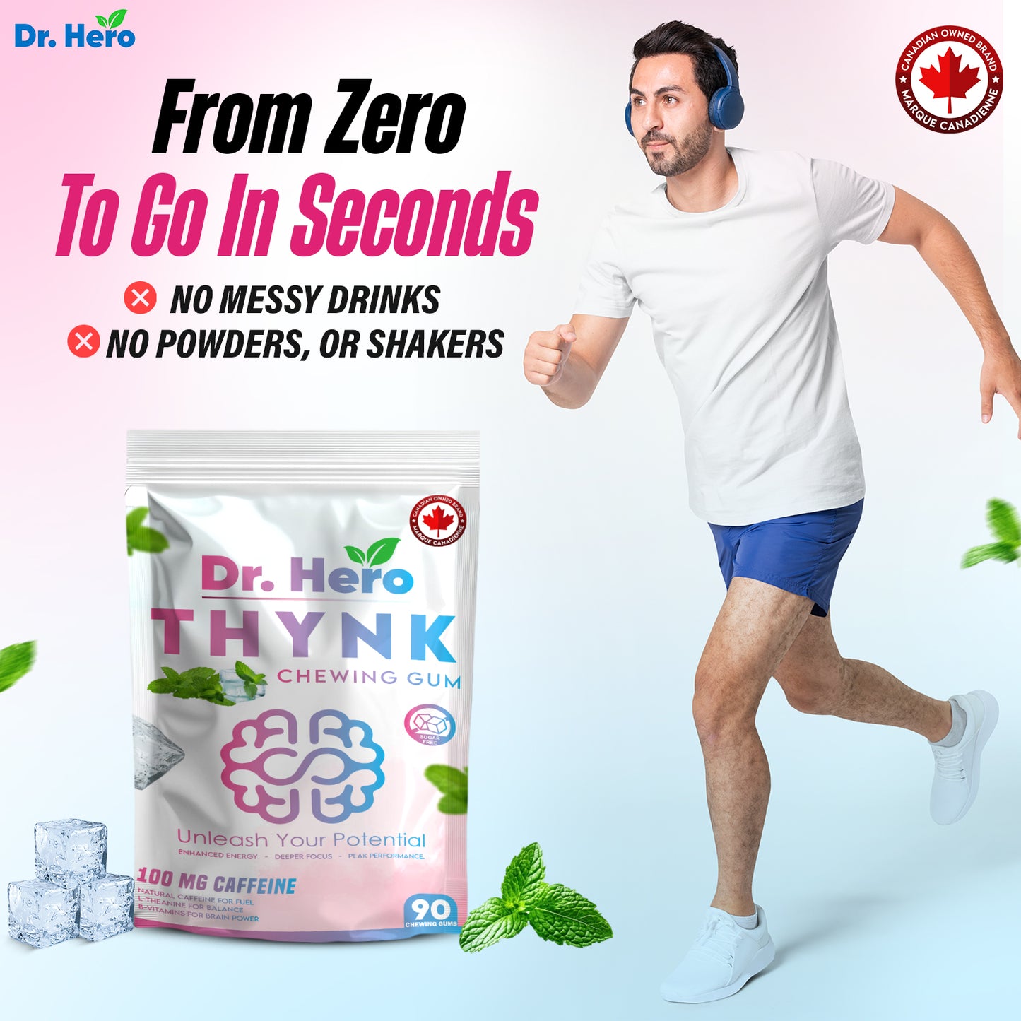 Dr Hero Energy Gum – 100 mg Caffeine Per Piece – Fast-Acting Energy