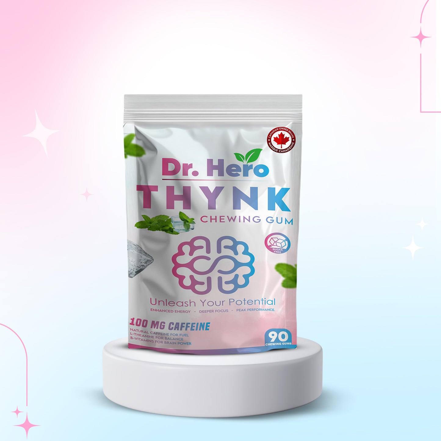 Dr Hero Energy Gum – 100 mg Caffeine Per Piece – Fast-Acting Energy