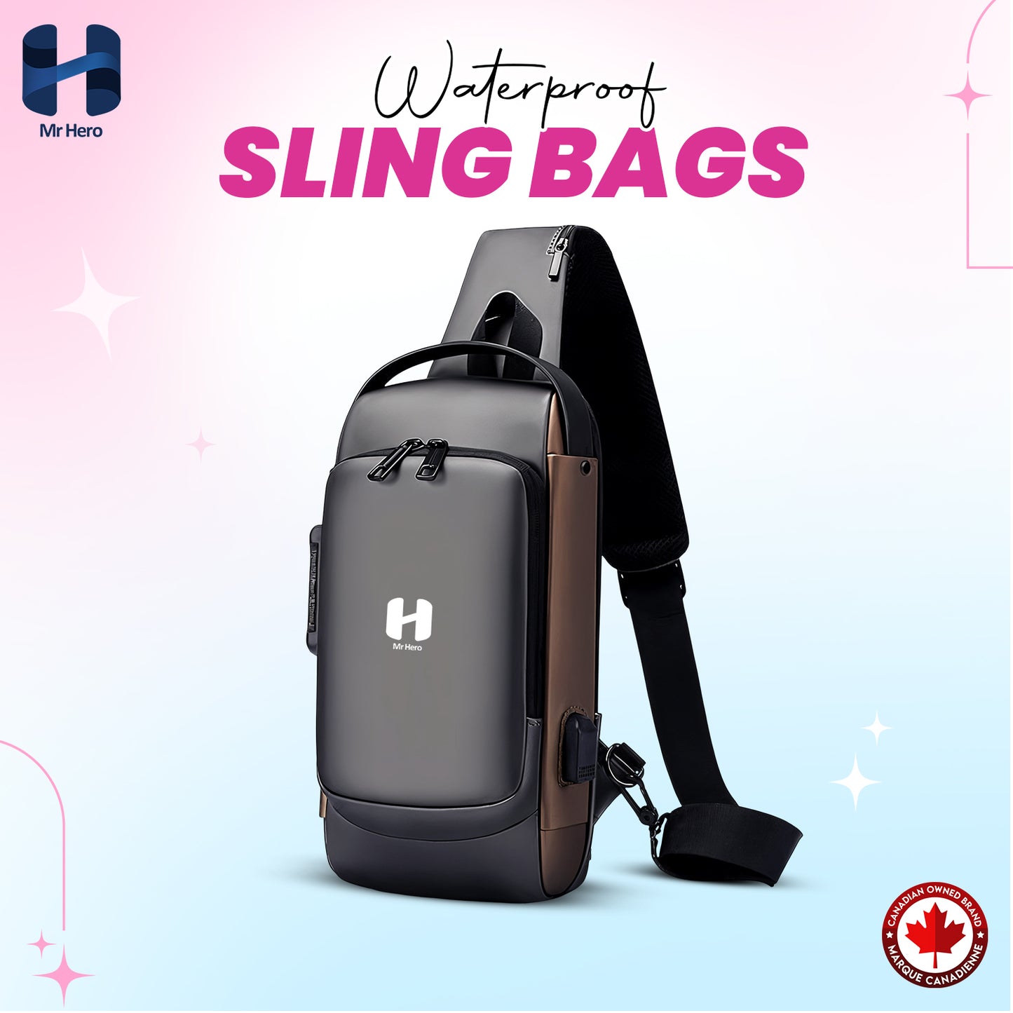 Mr Hero Waterproof Sling Bag – Lightweight, stylish, durable crossbody for travel, gym, daily use, adjustable strap, water-resistant, spacious compartments, perfect for men and women