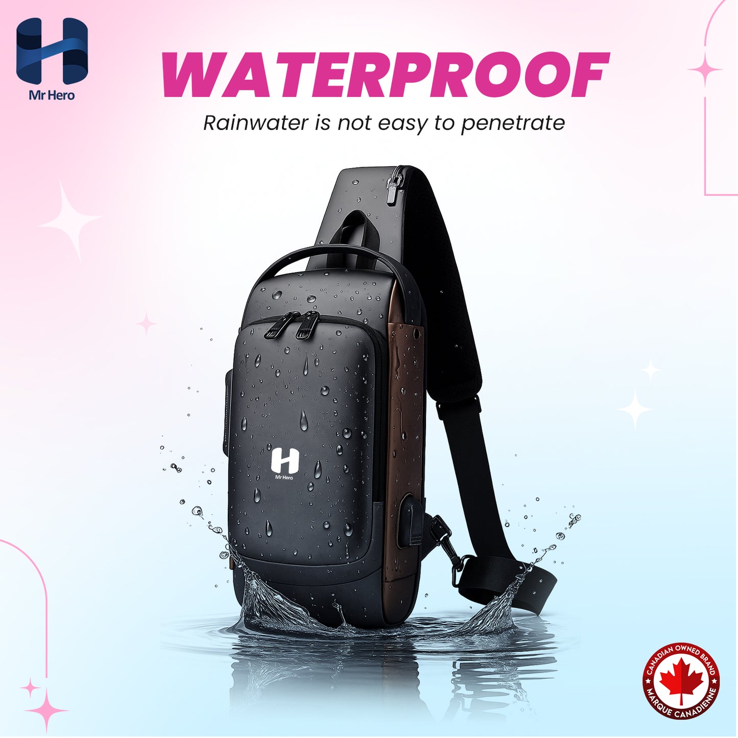 Mr Hero Waterproof Sling Bag – Lightweight, stylish, durable crossbody for travel, gym, daily use, adjustable strap, water-resistant, spacious compartments, perfect for men and women