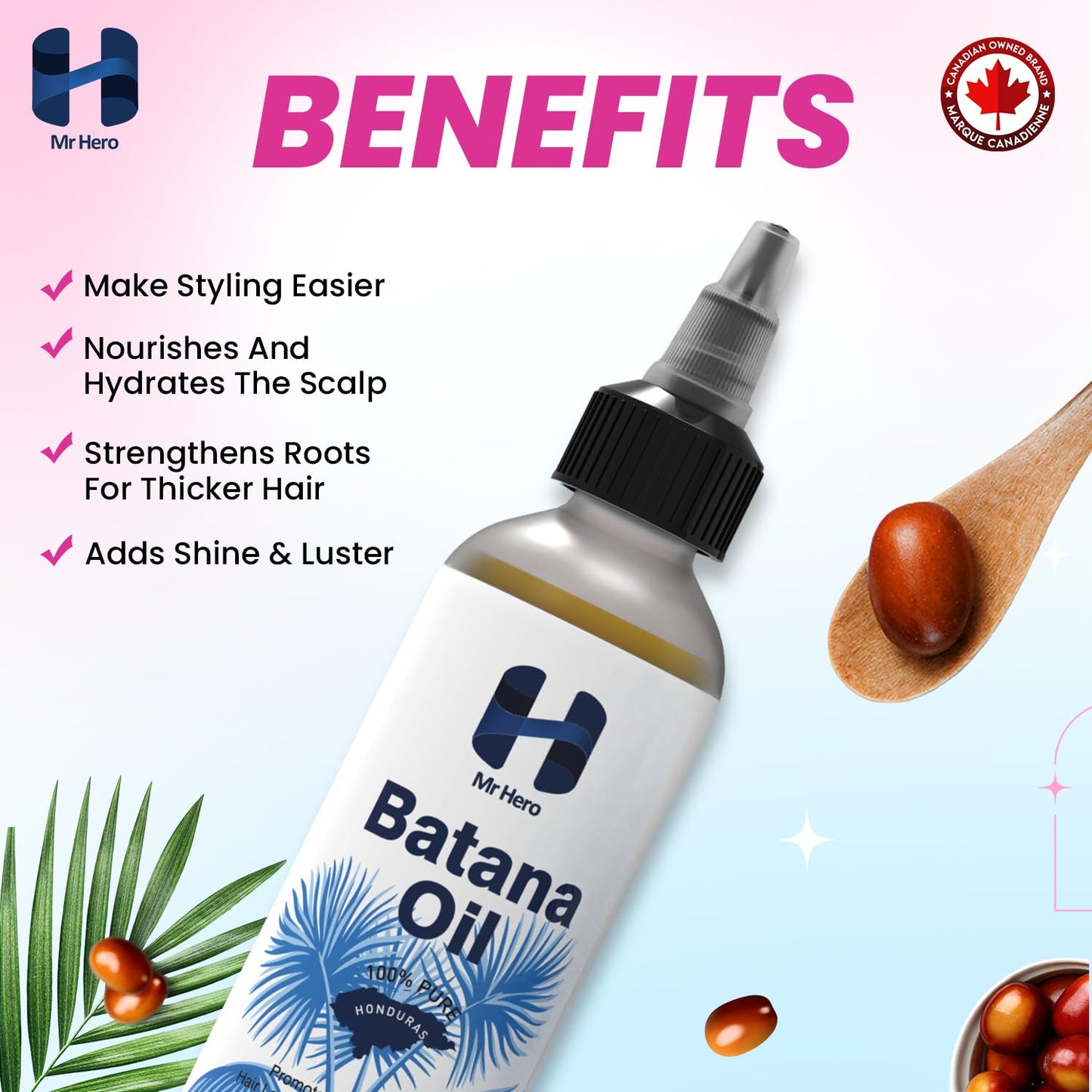 Mr Hero Batana Hair Oil – 100% Pure & Raw Oil For Hair – Natural Hair Oil for Growth, Thicker, Stronger & Healthier Hair – Cold Pressed, Unrefined Premium Hair Oil