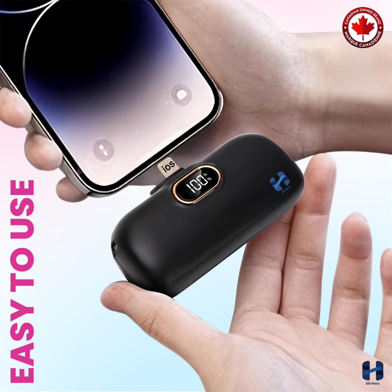 Mr Hero Ultra Thin Portable Charger/Power Bank 5000mAh – 22.5W Fast Charging Battery Pack with LED Display, Built-in USB-C – Compatible with iPhone, Samsung for Travel & Everyday Use