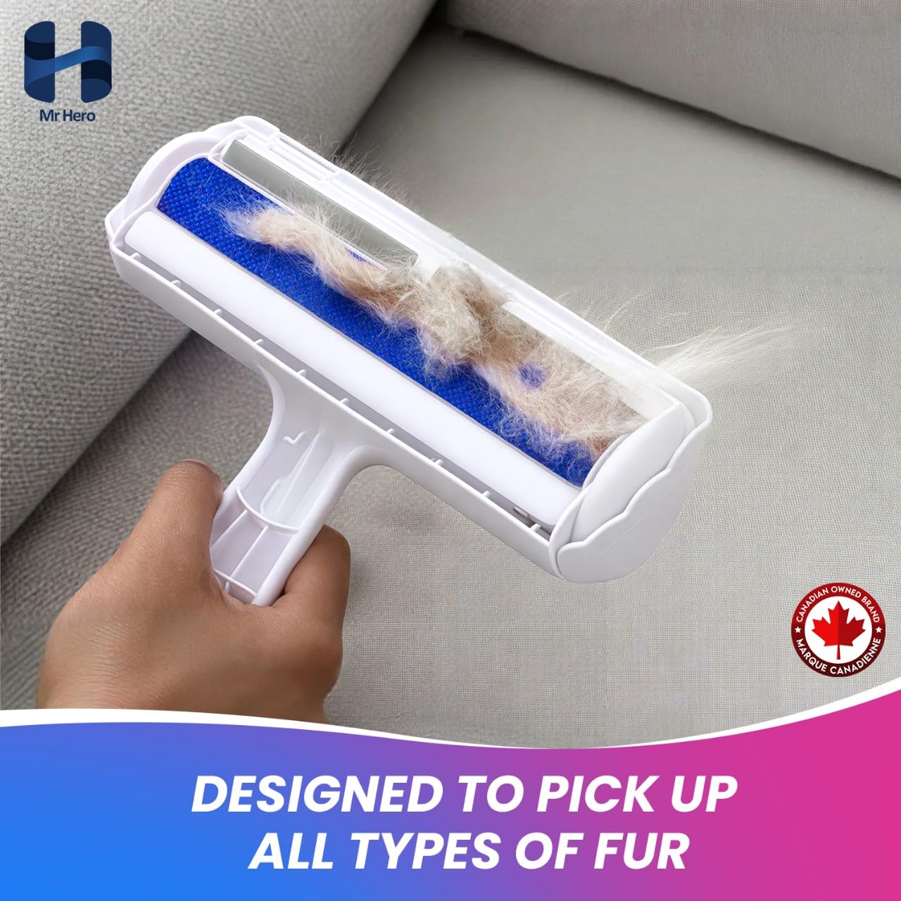 Mr Hero Pet Hair Remover Roller – Reusable Animal Fur Removal Brush for Dogs & Cats – Self-Cleaning Tool for Carpet, Furniture, Rugs, Clothes, Laundry, Bedding & Sofa