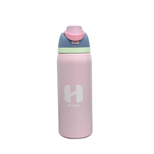 Mr Hero FreeSip Insulated Stainless Steel Water Bottle with Straw – BPA-Free Sports Water Bottle for Travel, Gym & Outdoor Use – 32oz & 24oz (Baby Pink, 24Oz)