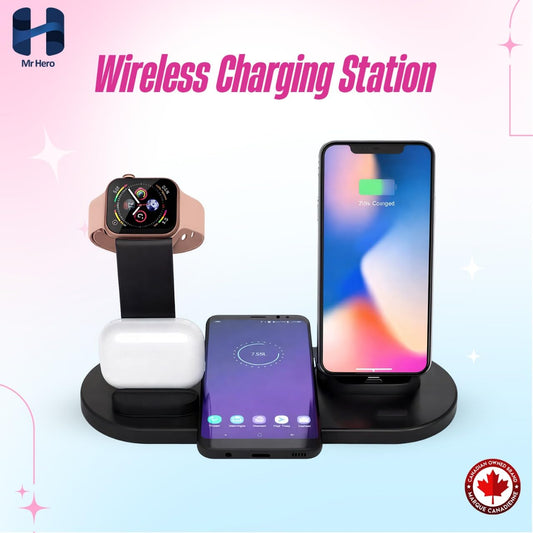 Mr Hero 3-in-1 Wireless Phone Charger Station – Fast Dock for iPhone, Samsung, Apple Watch & AirPods, MagSafe Compatible, Foldable USB-C Powered