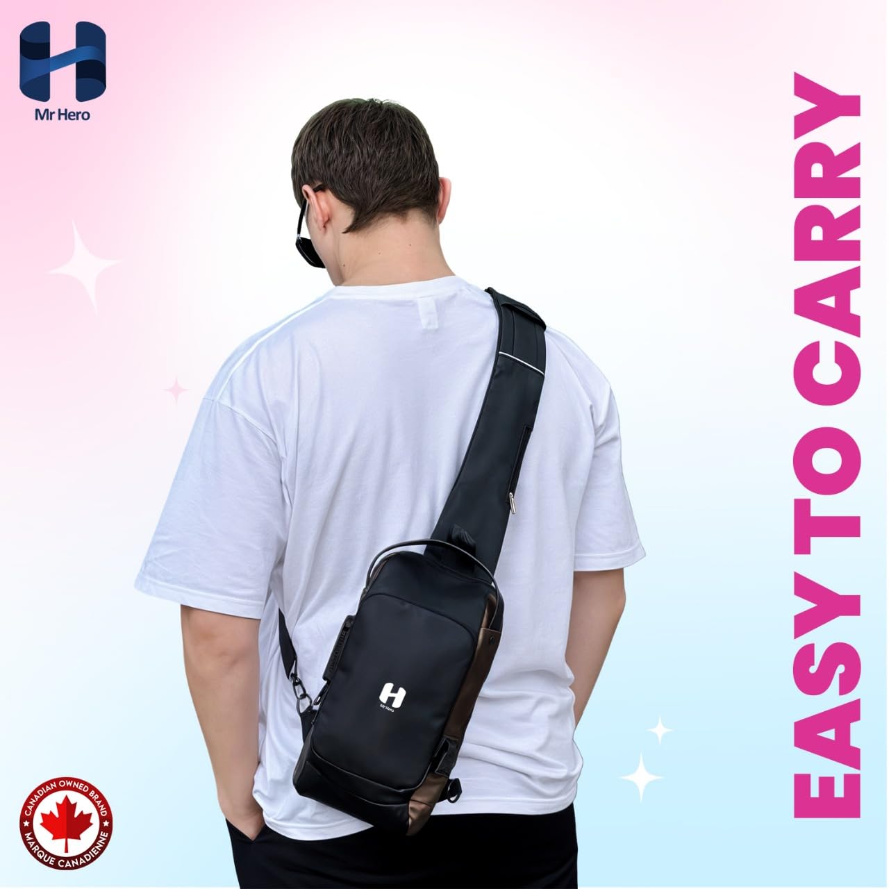 Mr Hero Travel Anti-Theft Bag with Lock – Waterproof Crossbody Shoulder Bag with USB Charging Port, RFID Pocket & Hidden Zipper – Travel Chest Bag/Off-Shoulder Anti-Theft Crossbody Bag for Men